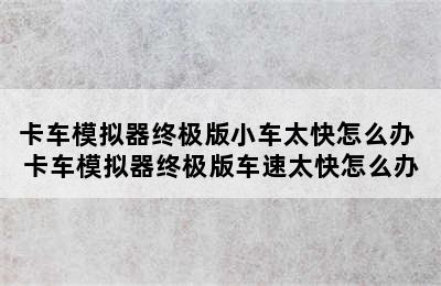 卡车模拟器终极版小车太快怎么办 卡车模拟器终极版车速太快怎么办